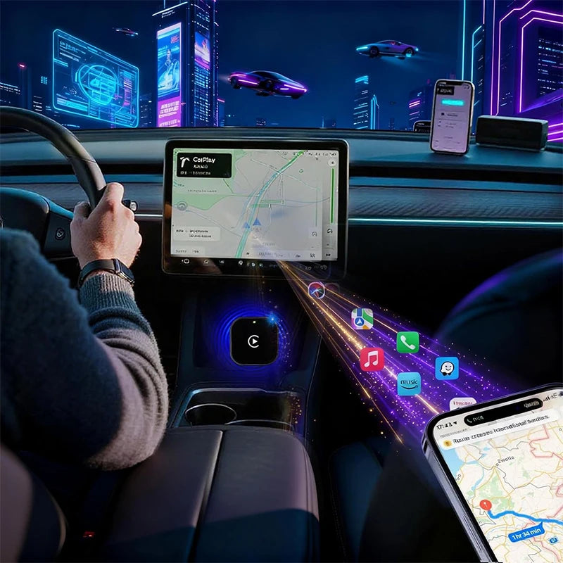 VYVYLABS Upgraded Wireless CarPlay Adapter Mini Box USB Plug-and-play No Delay for iPhone 6 and Android 11 Above Auto Adapter