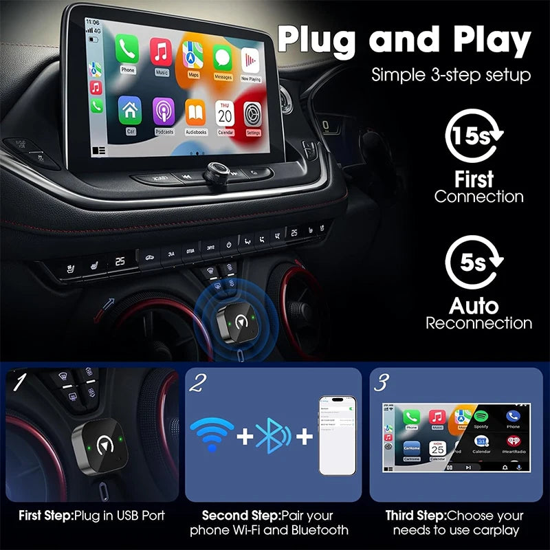 VYVYLABS Upgraded Wireless CarPlay Adapter Mini Box USB Plug-and-play No Delay for iPhone 6 and Android 11 Above Auto Adapter