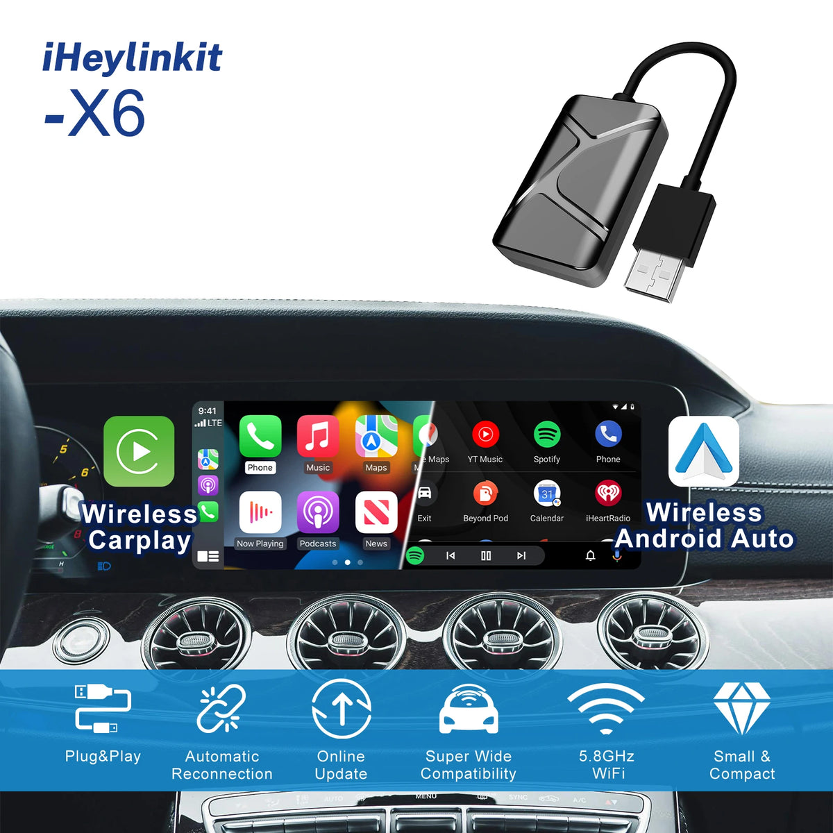 **Universal 2-in-1 Wireless Smart Car Adapter**