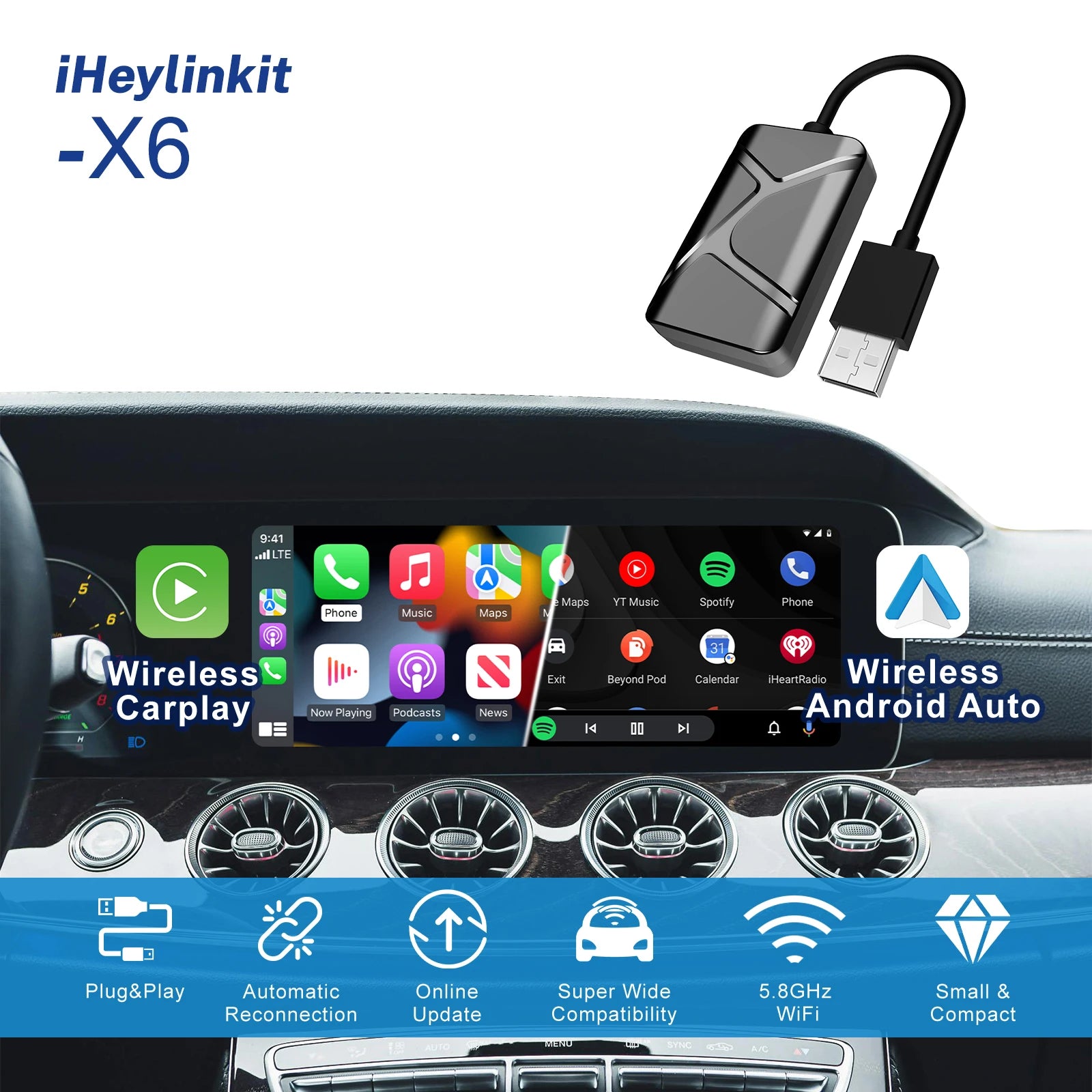**Universal 2-in-1 Wireless Smart Car Adapter**